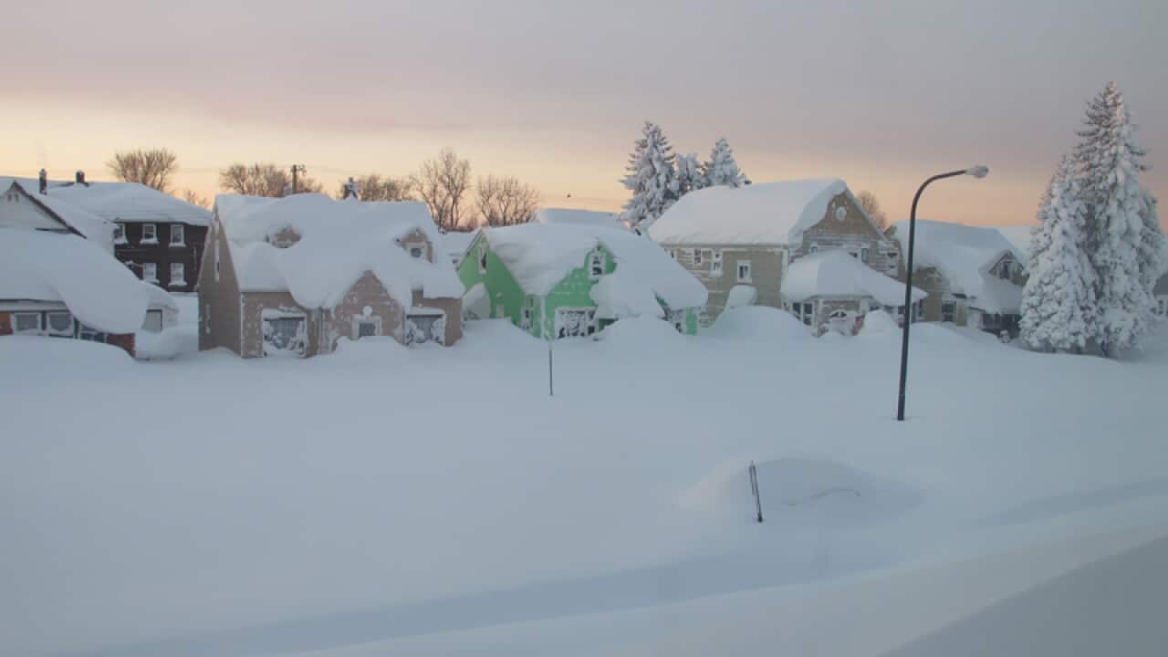 Snow covers a street in south Buffalo, New York