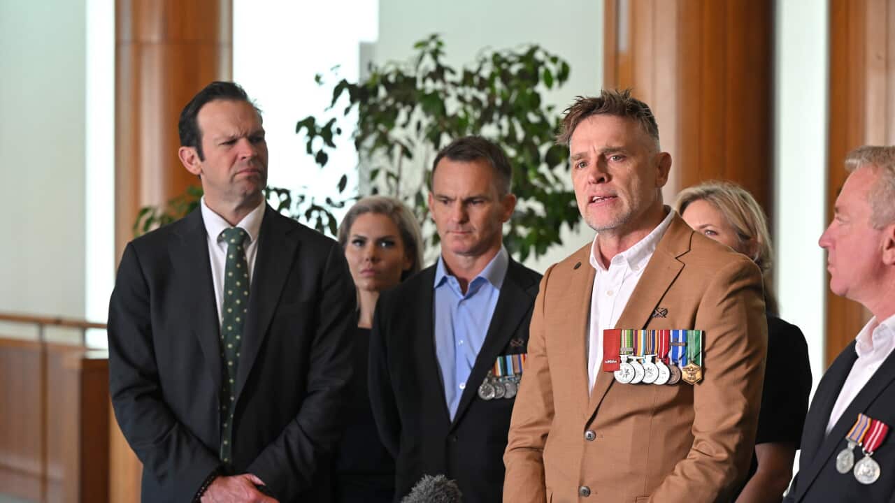 PTSD Resurrected Founder Andy Cullen, Matt Canavan at a Press Conference in Parliament House - AAP.