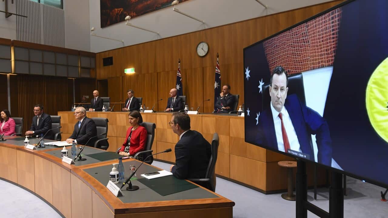 Scott Morrison and the National Cabinet address the media at a press conference