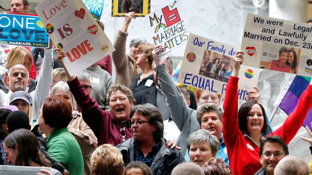 Supporters of gay marriage rally at the Utah State Capitol