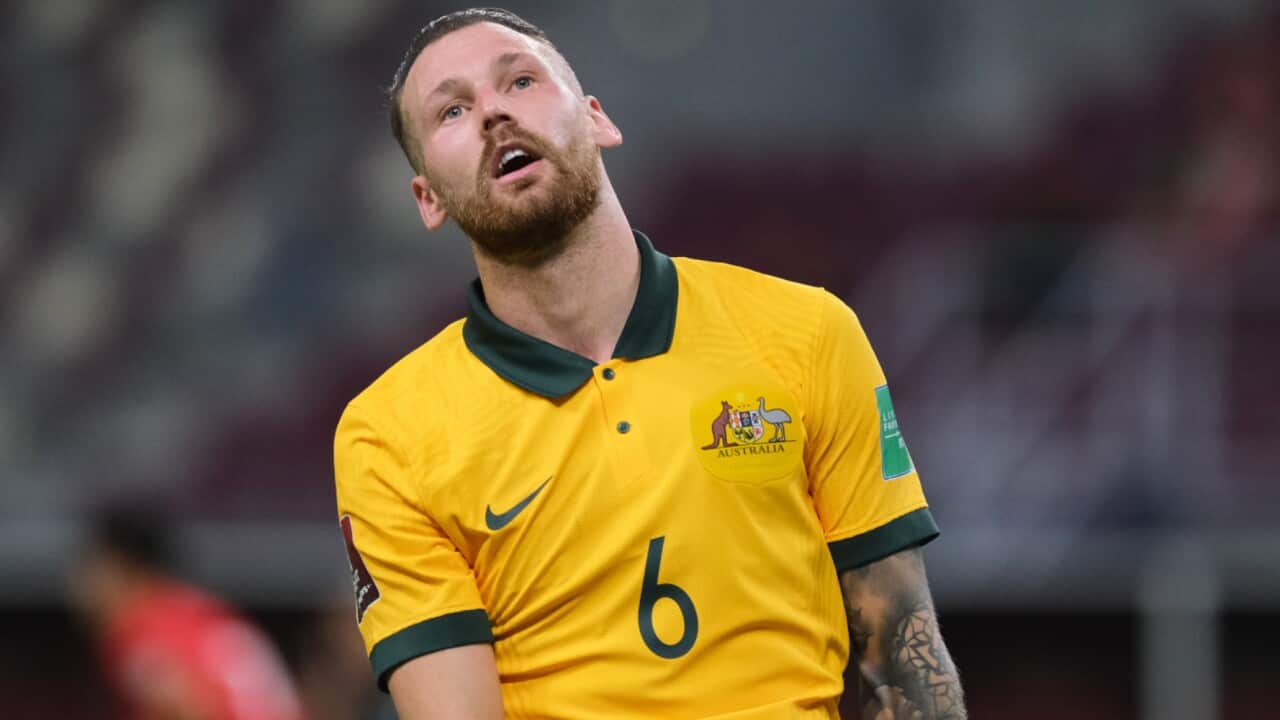 Martin Boyle reacts during a Socceroos match