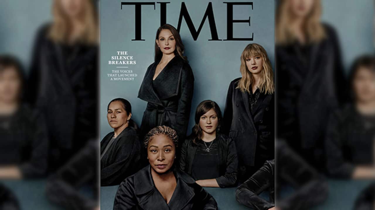 Many believe the anonymous elbow (bottom right) represents women unable to speak out about sexual assault.