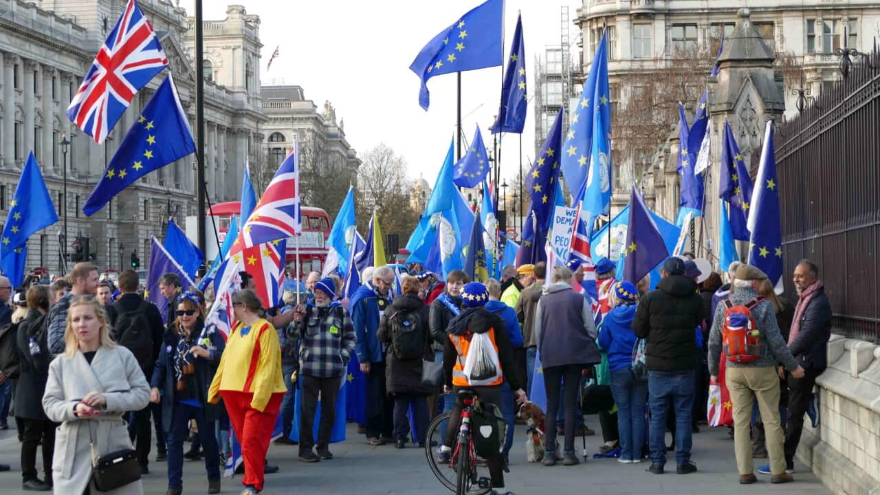 Brexit 'Remain' protesters demonstrating at Parliament in London.