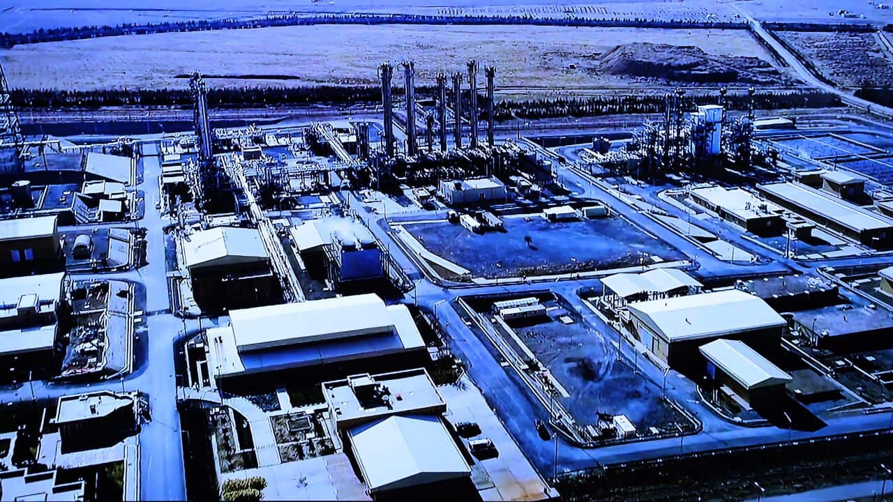 A screen grab from a videoconference showing views of centrifuges and devices at Iran's Natanz uranium enrichment plant.