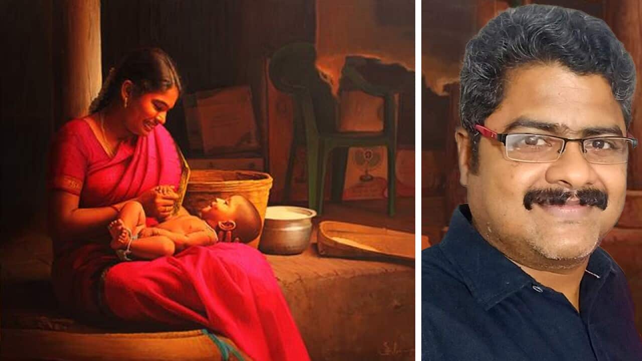 One of the realistic paintings by the artist (left), and Artist S Elayaraja (19/04/1979 - 07/06/2021)