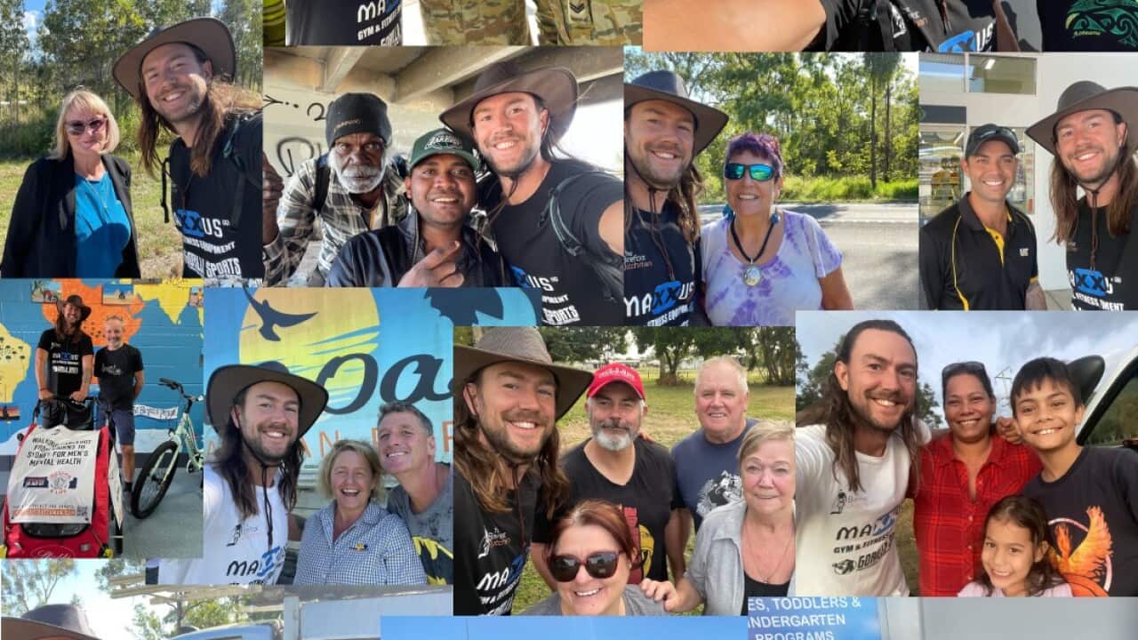 Anton Nootenboom aka the Barefoot Dutchman with people he met on the way