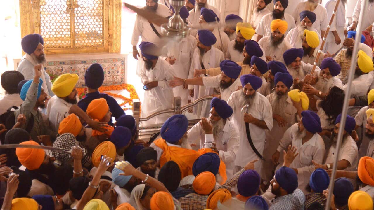 Sikhs had gathered at the shrine to pay their respects to those killed in the June 6 1984 raid of the temple by Indian troops aimed at flushing out armed separatists demanding an independent Sikh homeland. (Getty)