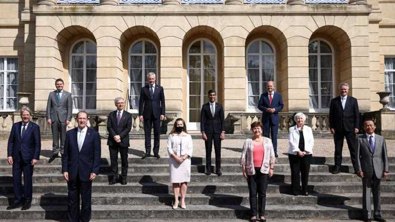Finance Ministers pose for a family photograph at Lancaster House during the G7 Finance Ministers meeting in London, Britain, 05 June 2021.