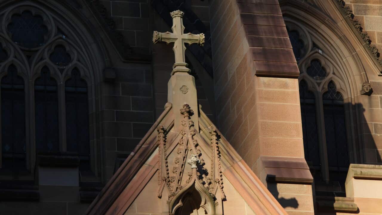 A cross on the exterior of St Mary's Cathedral in Sydney- AAP-2.jpg