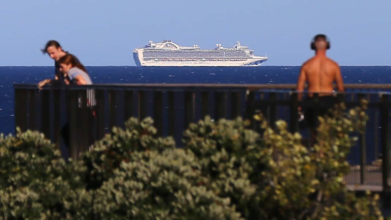 The Ruby Princess cruise ship sails off the coast of Sydney.
