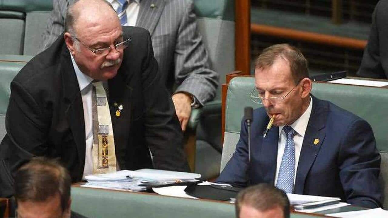 File photo of Liberal National Party Member for Leichhardt Warren Entsch and former prime minister Tony Abbott (right) (AAP)
