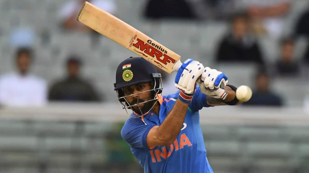 India's Virat Kohli bats during their one day international cricket match against Australia in Melbourne
