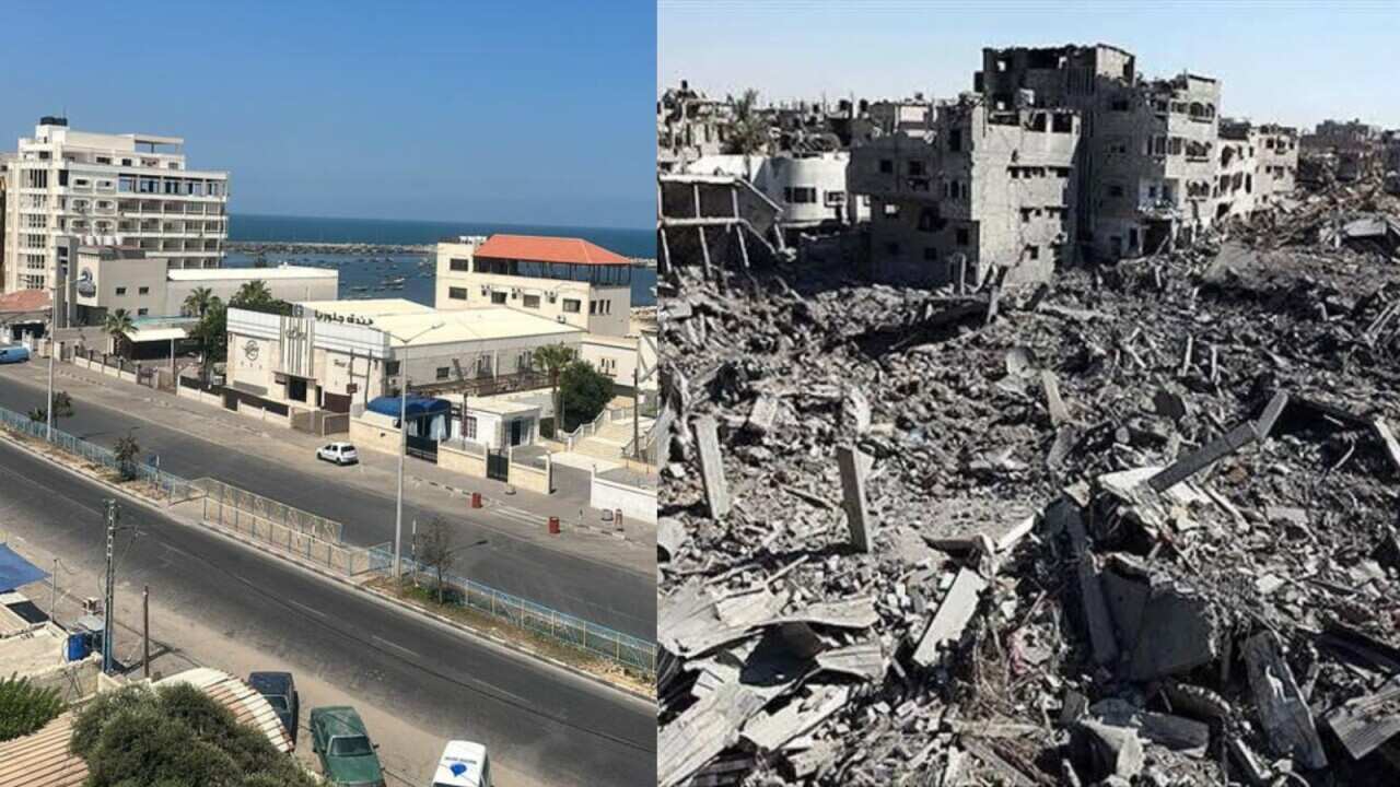 photo taken by Mona Sakr of Gaza before and after the war
