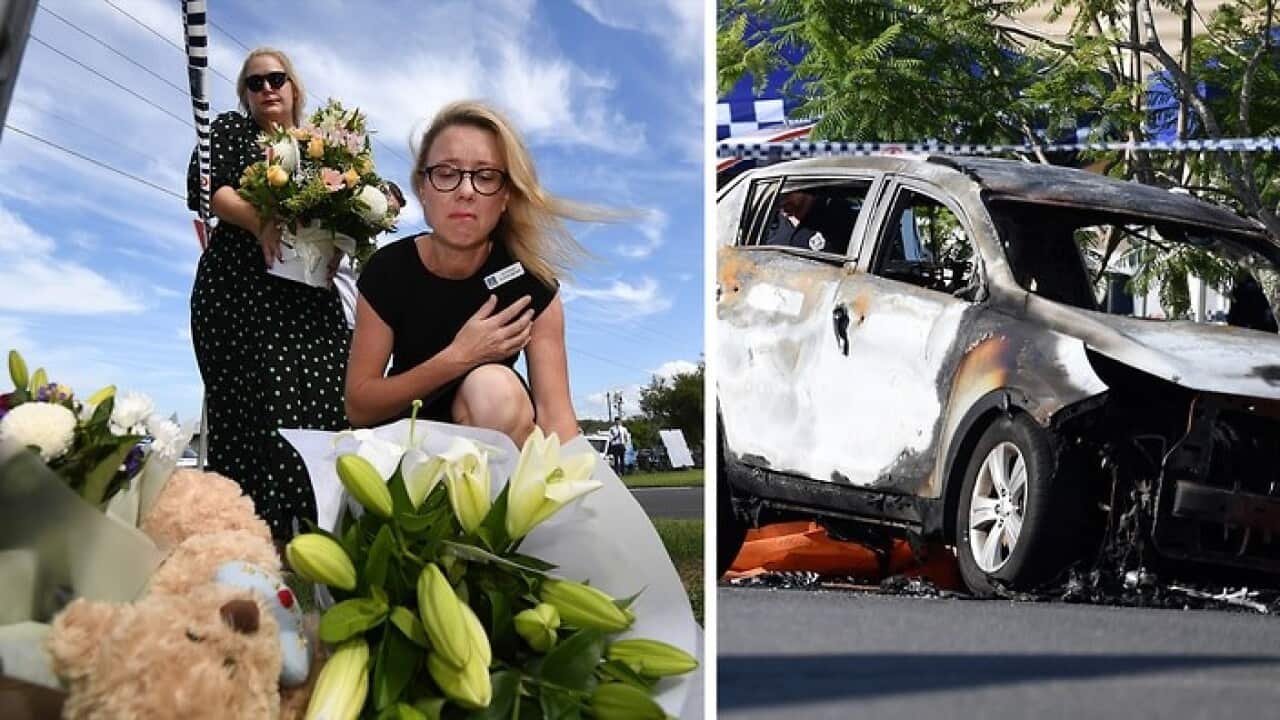 Floral tributes have been left at the scene of a fatal car fire in Brisbane yesterday morning.