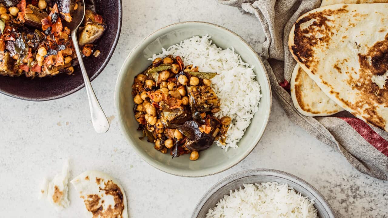 Tomato & Eggplant Curry with Black Mustard