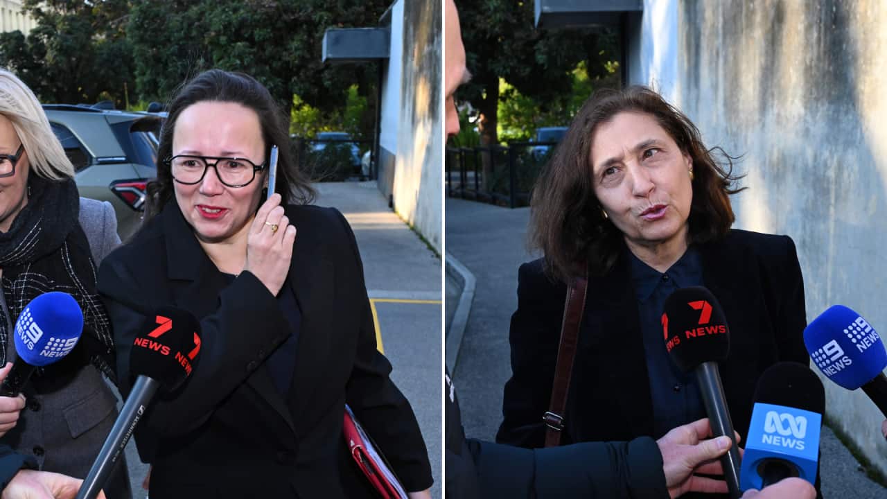 Victorian Health Minister Harriet Shing (L) and Energy Minister Lily D'Ambrosio (R) arrive at Parliament House, Melbourne on Tuesday 28 July 2026.