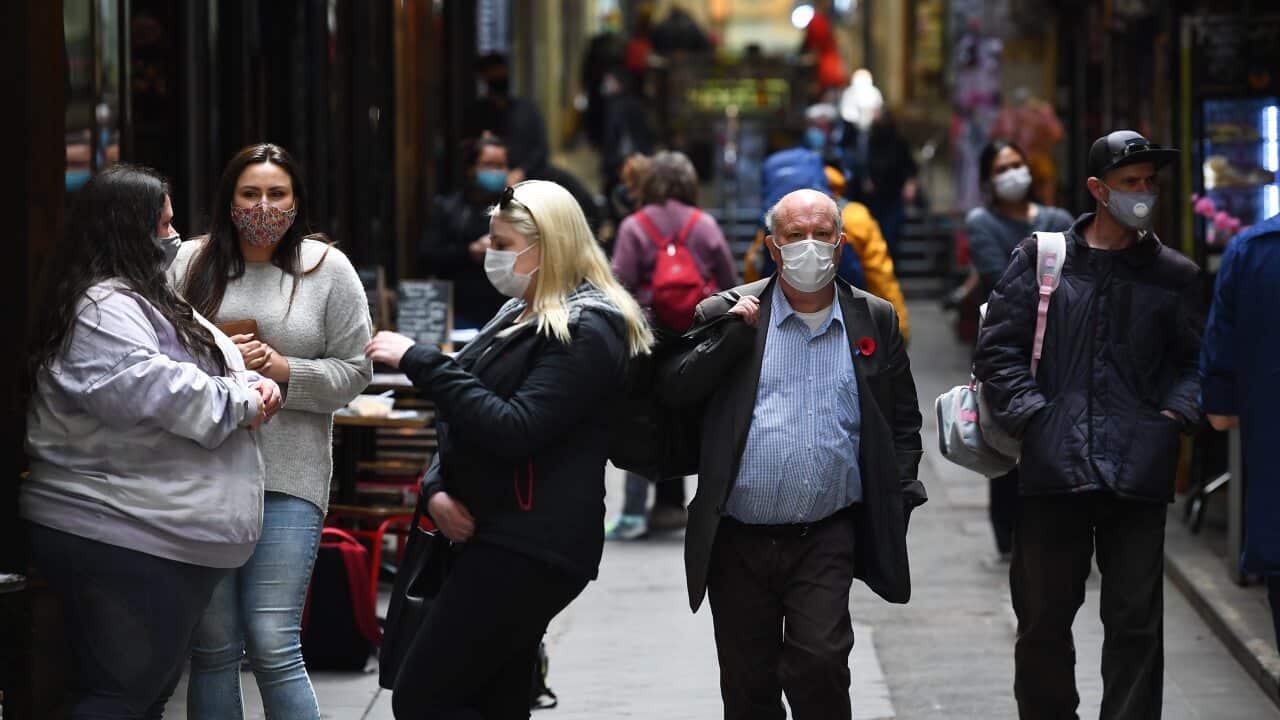 People are seen in Centre Place in Melbourne, Thursday, 5 November, 2020.