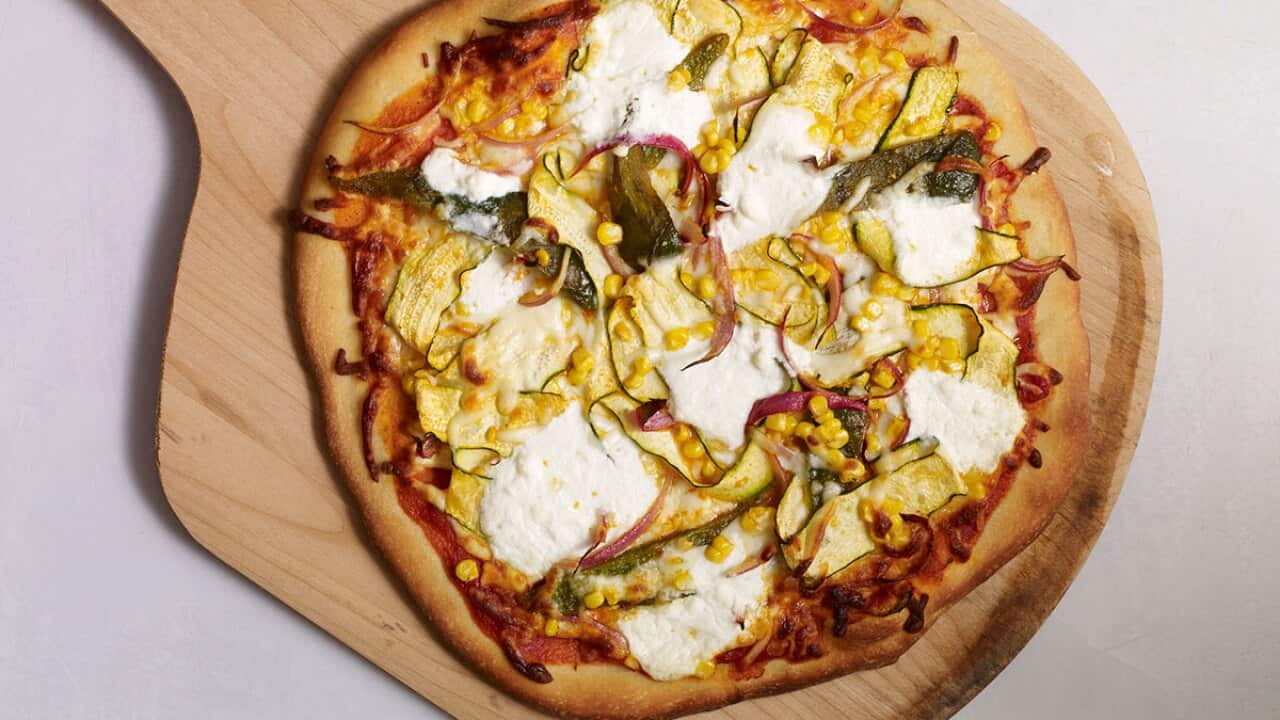 Poblano, Corn and Zucchini Pizza