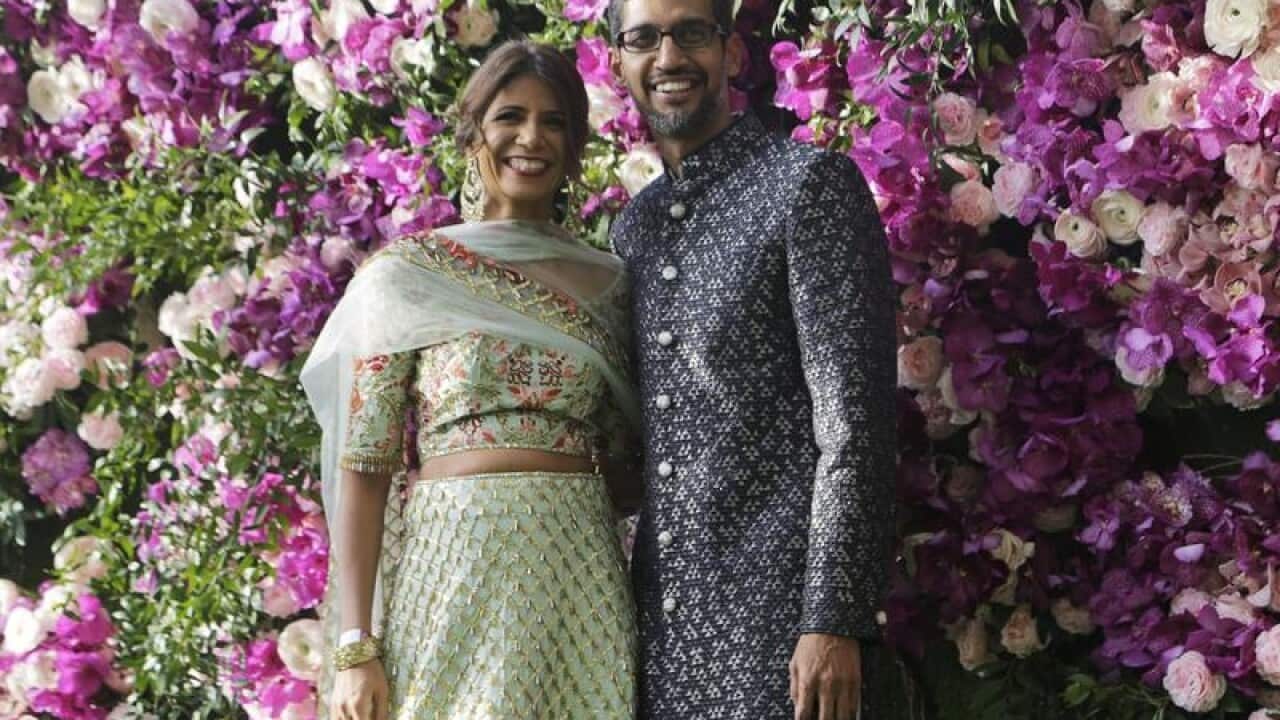 Google CEO Sundar Pichai and his wife Anjali Pichai at the wedding