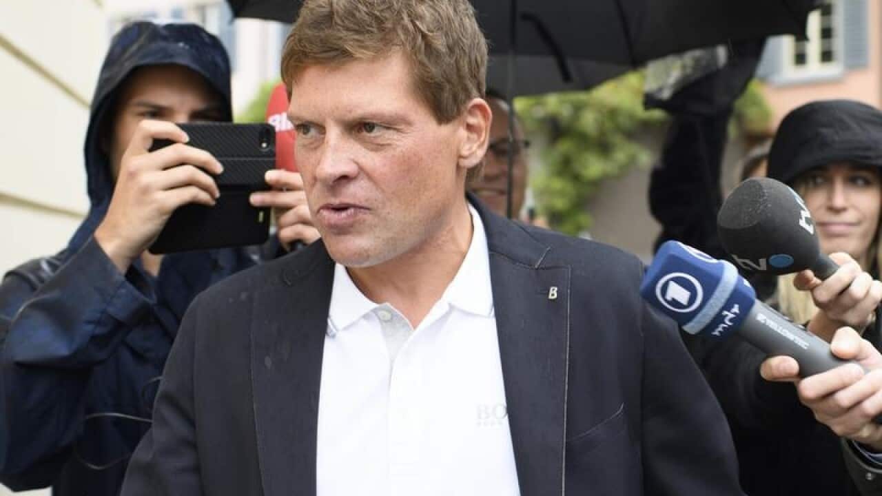 Former German racing cyclist Jan Ullrich arrives for his trial.
