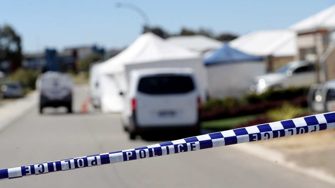 Police tape lines the crime scene in Bogdanich Way, Madeleyin, Perth.