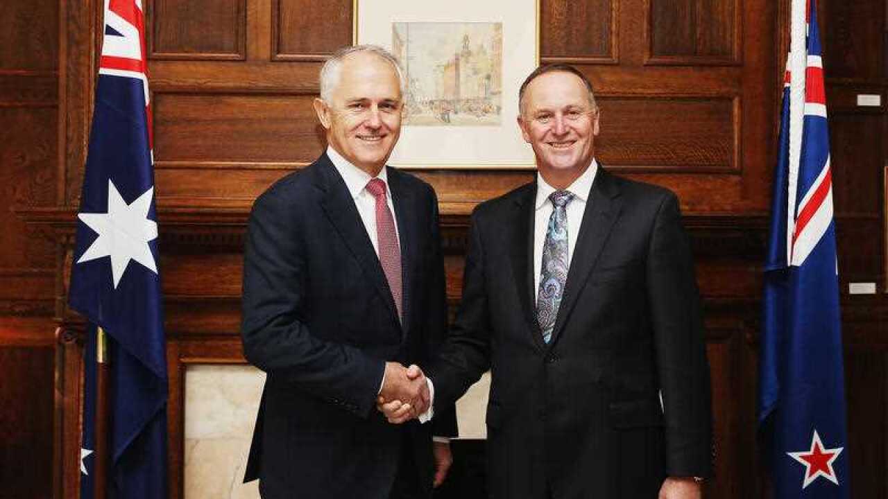 Australian Prime Minister Malcolm Turnbull is welcomed by New Zealand Prime Minister John Key at Government House