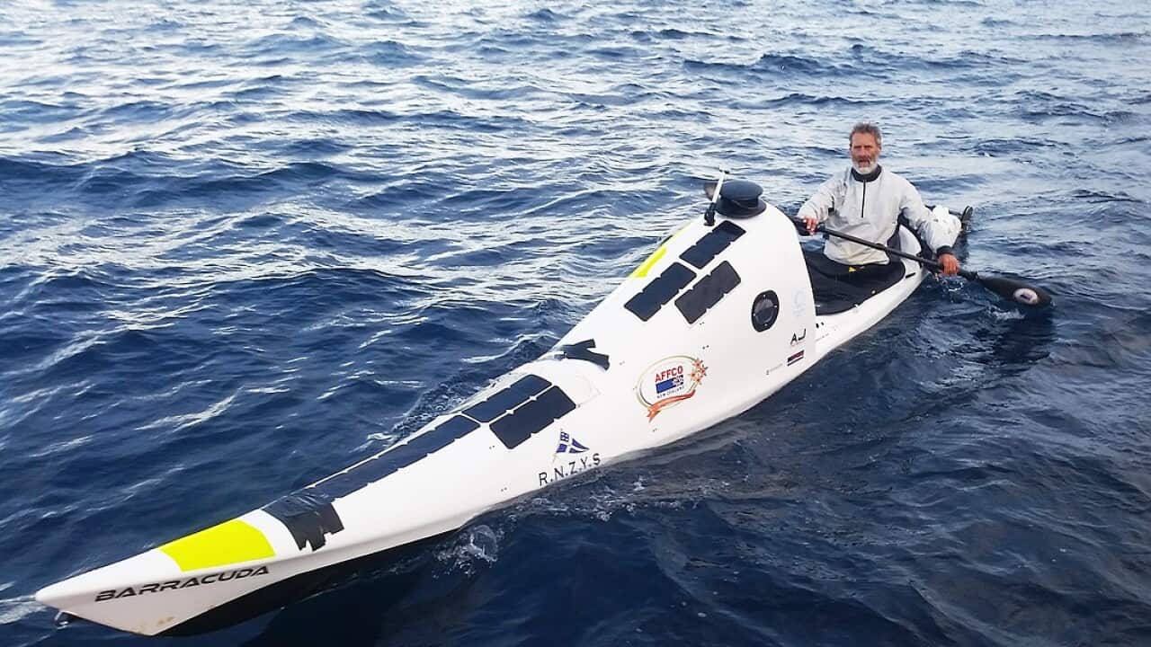 Kayaker Scott Donaldson around 65km off the coast of New Plymouth.