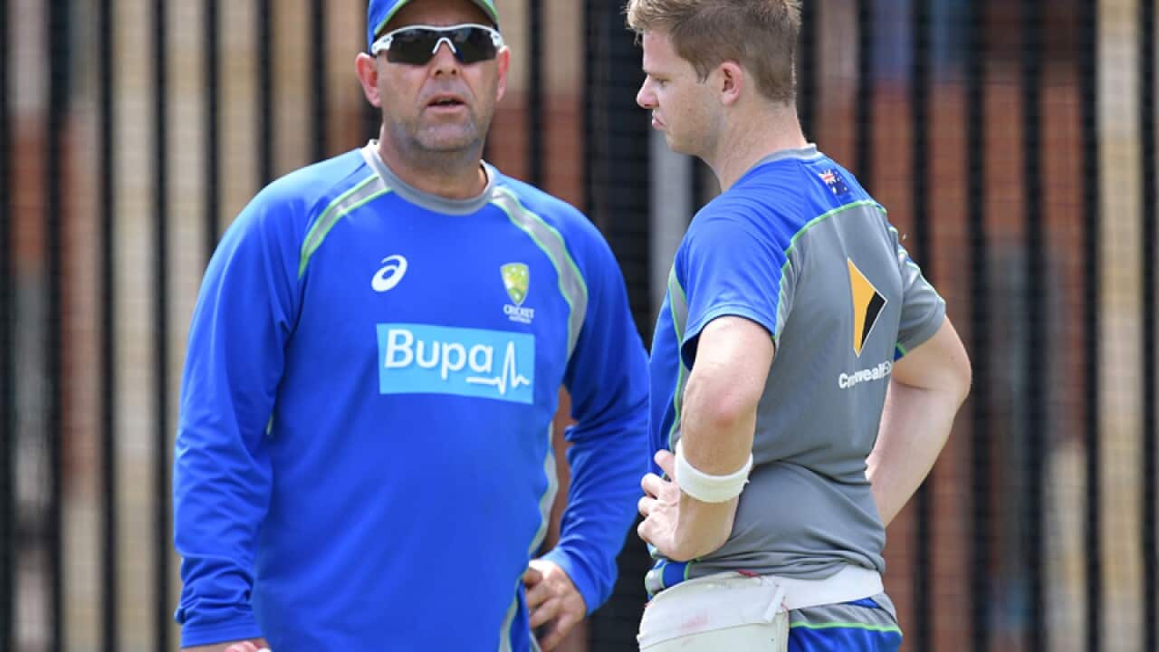 Coach Darren Lehmann (left) and captain Steve Smith
