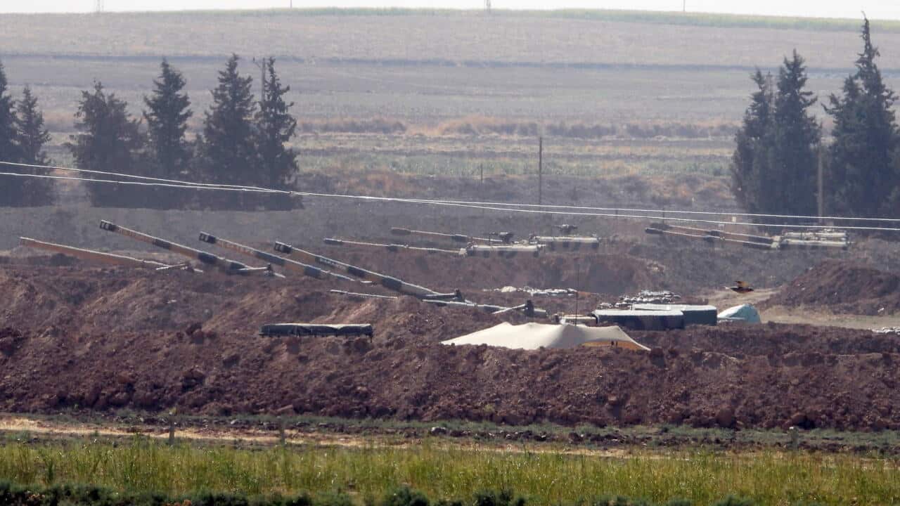 Turkish artillery deployed near the border with Syria in Sanliurfa Province, Turkey, on Sunday.