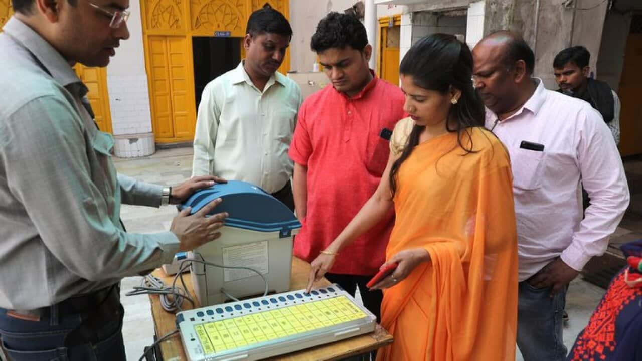 Indian Electoral Commission demonstrate the Electronic Voting Machines