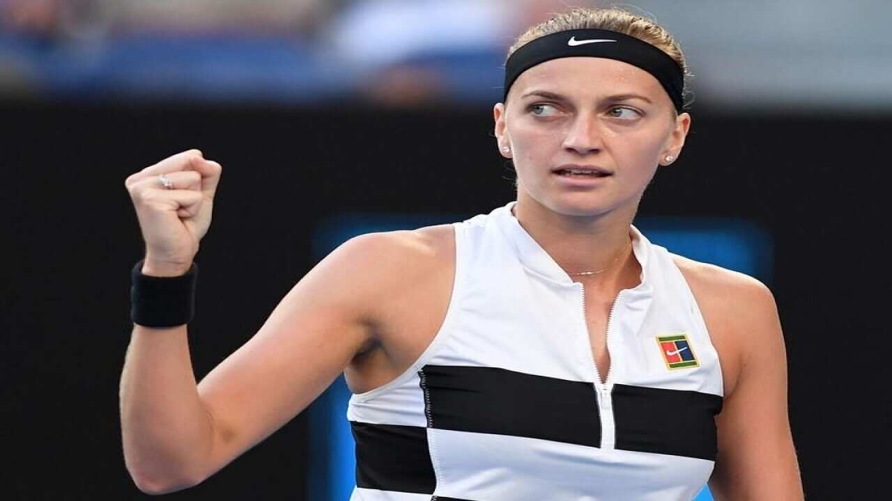 Petra Kvitova of the Czech Republic reacts.