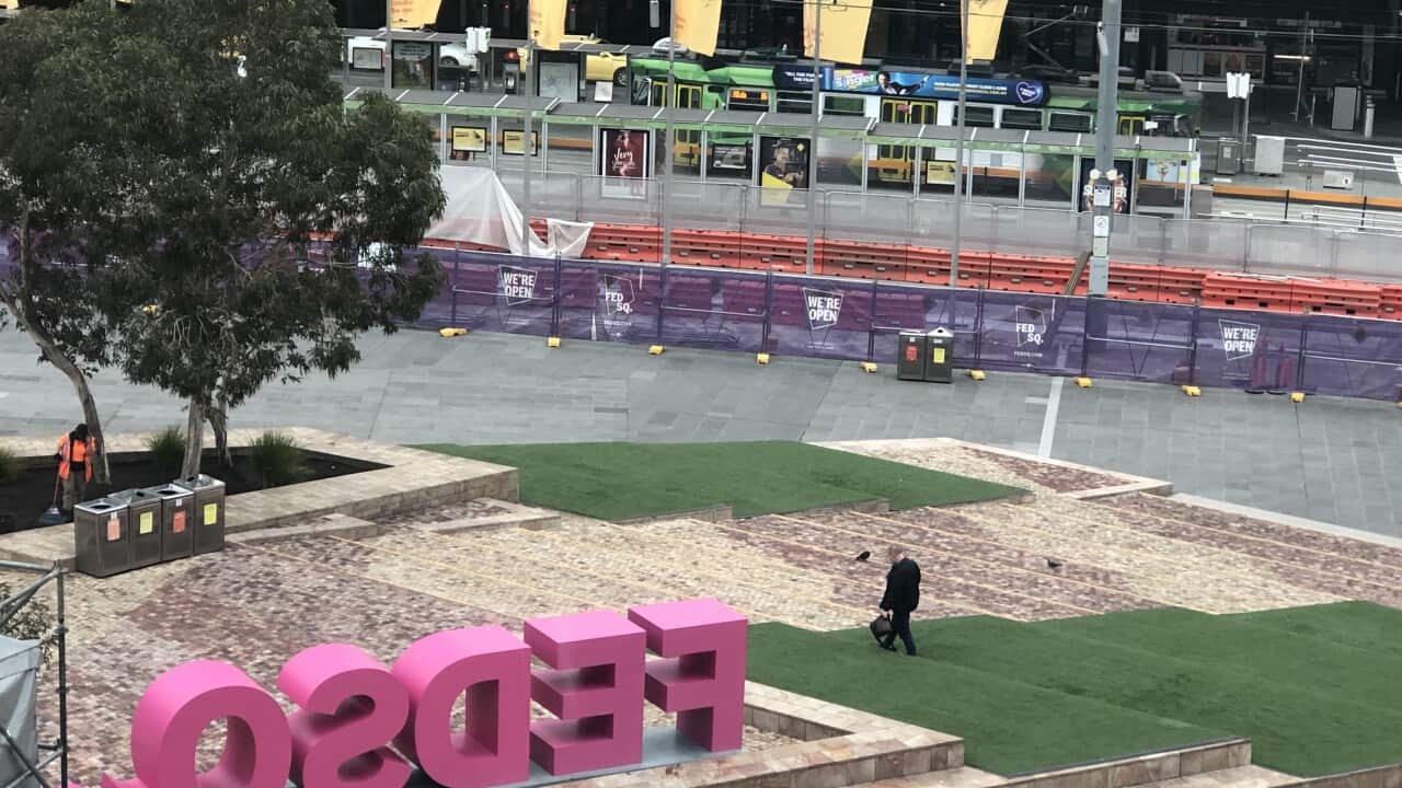 A deserted Federation Square, Melbourne.
