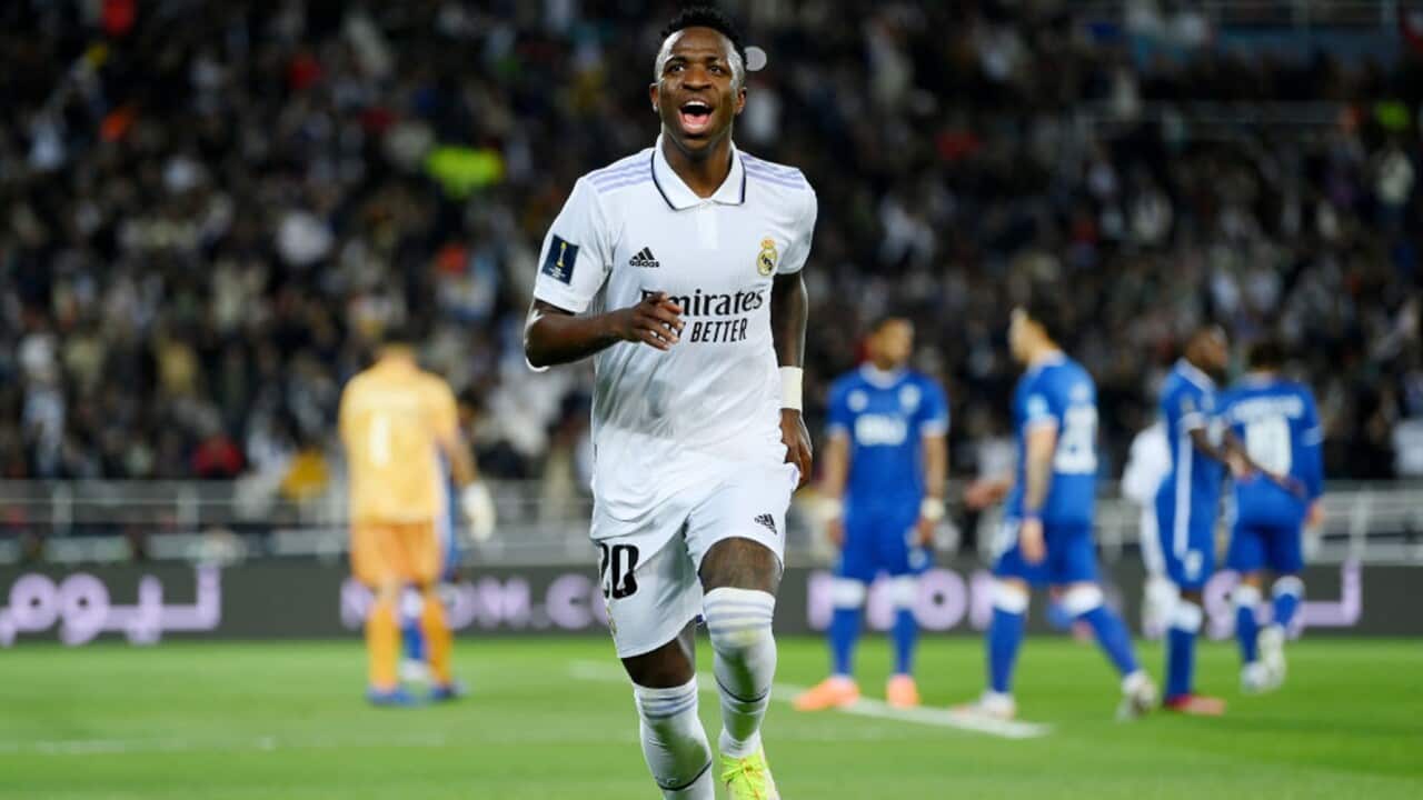 Vinicius Jr celebrates after scoring in the FIFA Club World Cup final