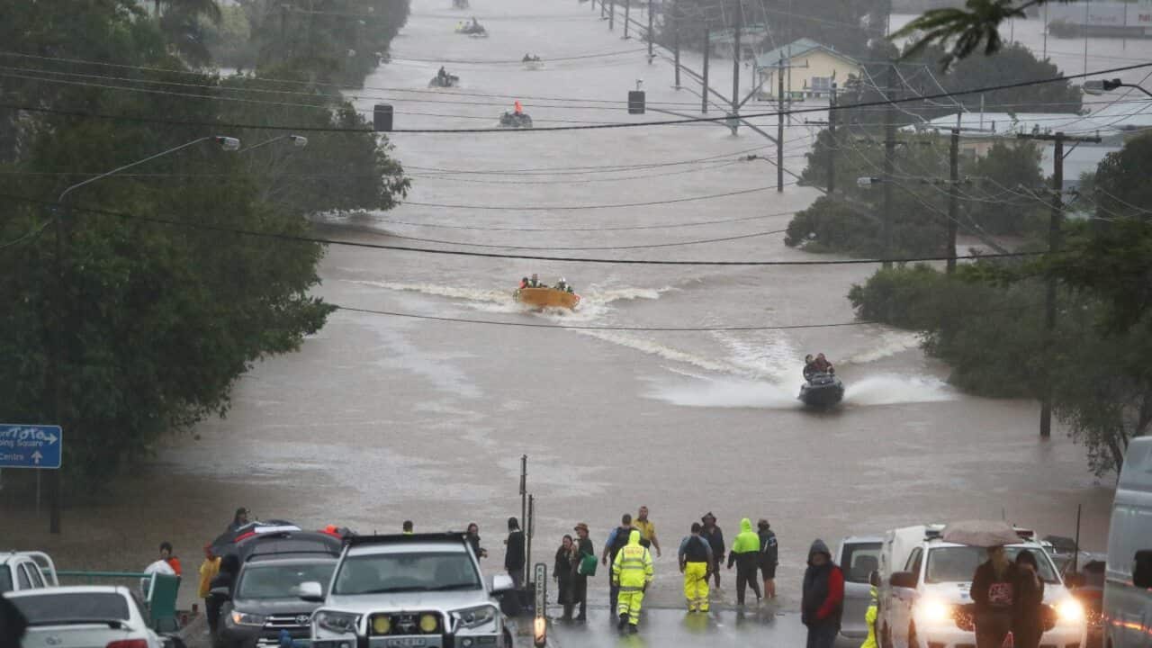 Flooding occurs in the town of Lismore, northeastern New South Wales, Monday, February 28, 2022. A severe weather warning is in place for southeast Queensland and areas in northern NSW as wild weather and dangerous flooding continues to severely impact la