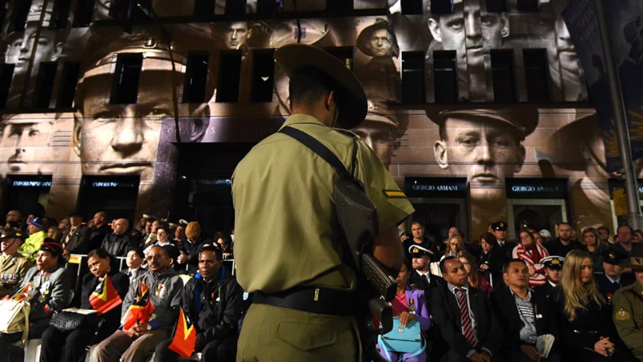 A member of the catafalque party during an Anzac Day dawn service