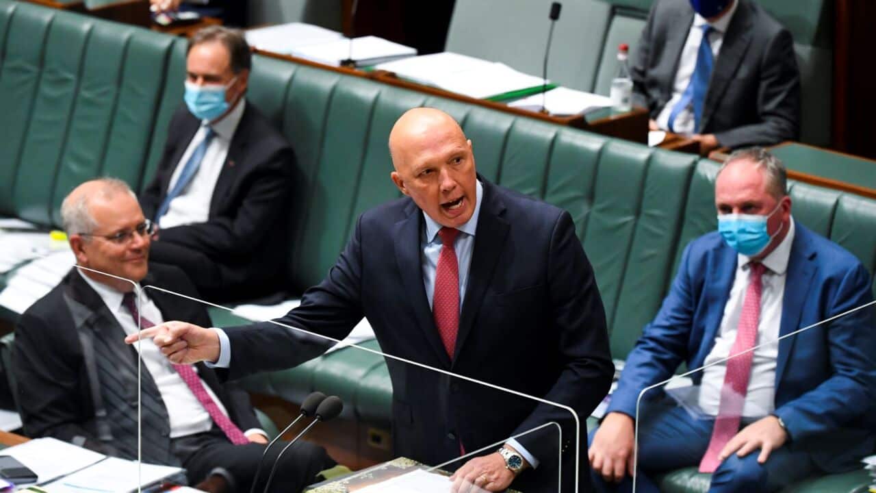 Defence Minister Peter Dutton speaks during Question Time at Parliament House in Canberra.