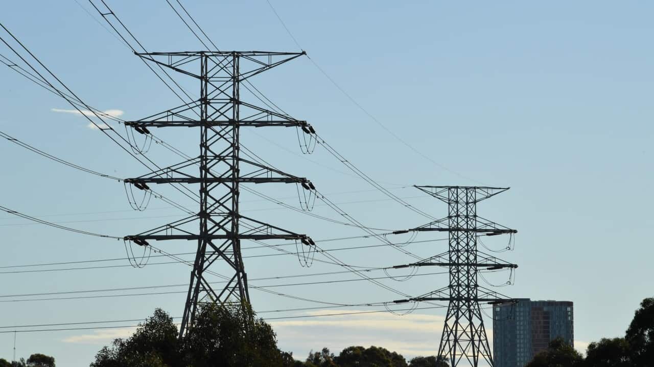 High voltage transmission lines are seen in Sydney, Wednesday, July 28, 2021. The Consumer Price Index (CPI) rose 0.8% this quarter. (AAP Image/Mick Tsikas) NO ARCHIVING
