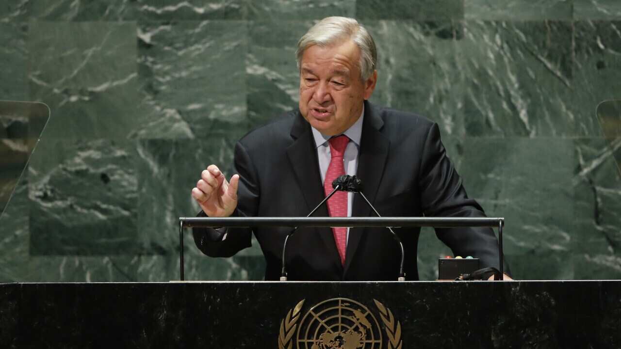 United Nations Secretary General Antonio Guterres addresses the 76th Session of the UN General Assembly.