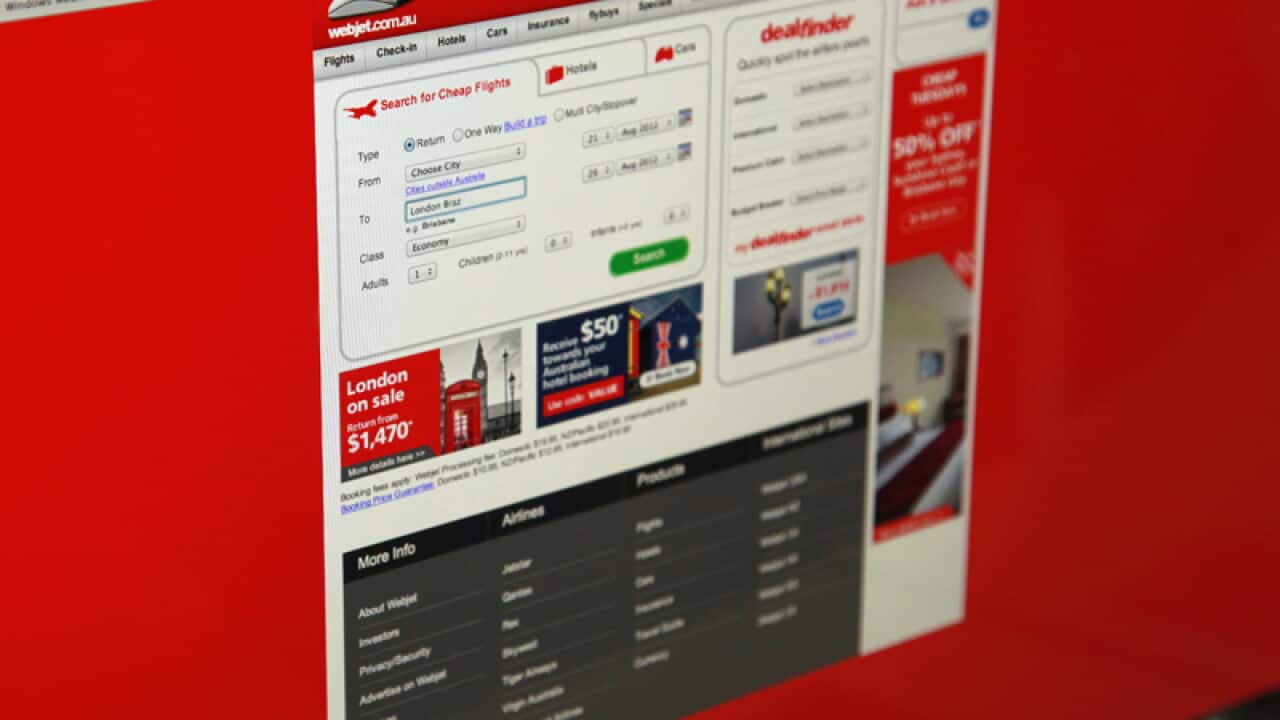 The Webjet online travel site is seen, Sydney