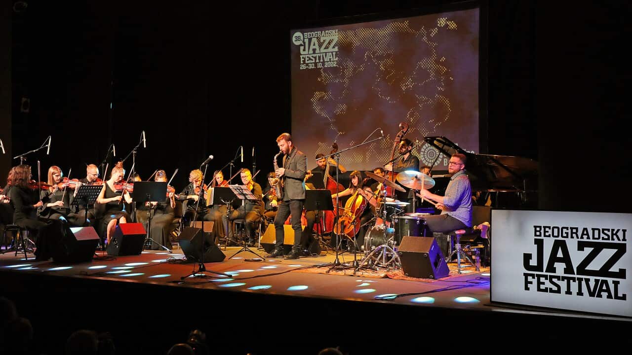 38.beogradski jazz festival 2022.Nastup grupe "Schime" (SSccime) i
orkestra "Muzikon".