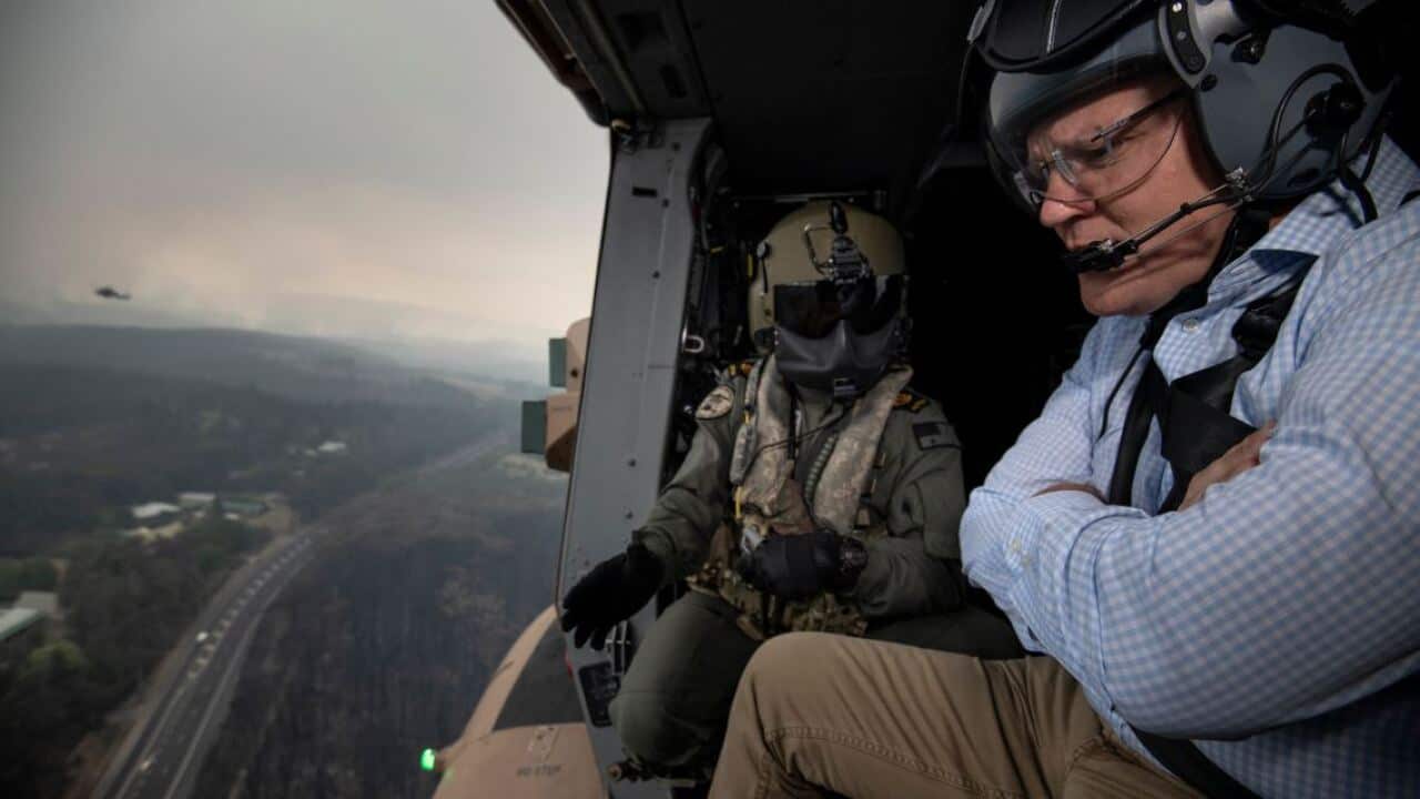 Prime Minister Scott Morrison tours the bushfire affected regions of the Blue Mountains, west of Sydney, Monday, December 23, 2019.