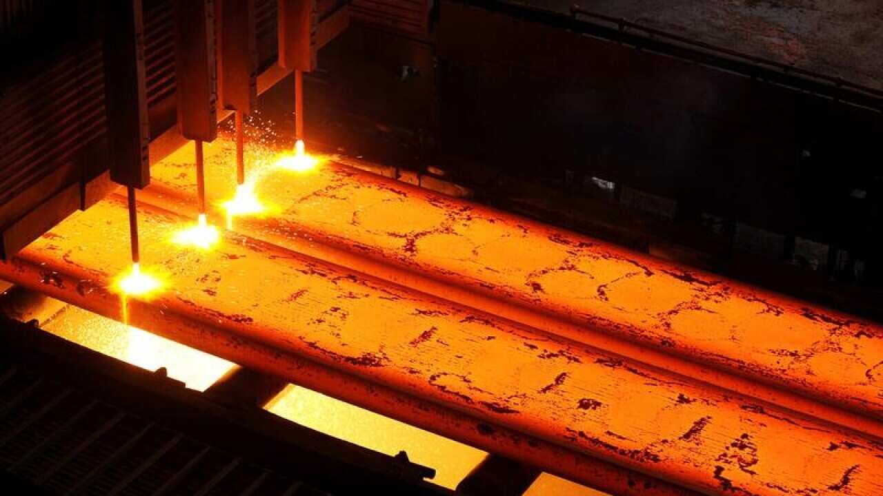 Close up shot of hot steel in steel plant