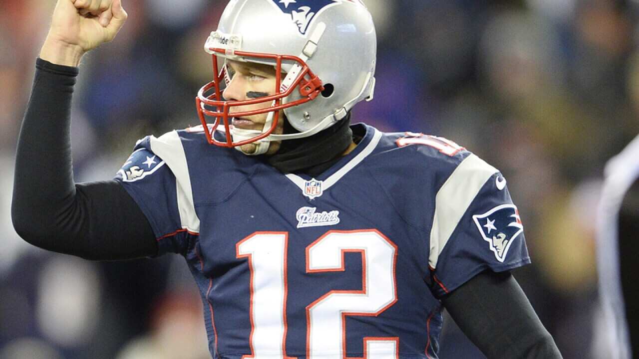 New England Patriots quarterback Tom Brady reacts.