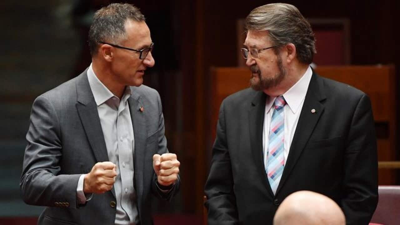 Greens leader Richard Di Natale and Justice Party Senator Derryn Hinch