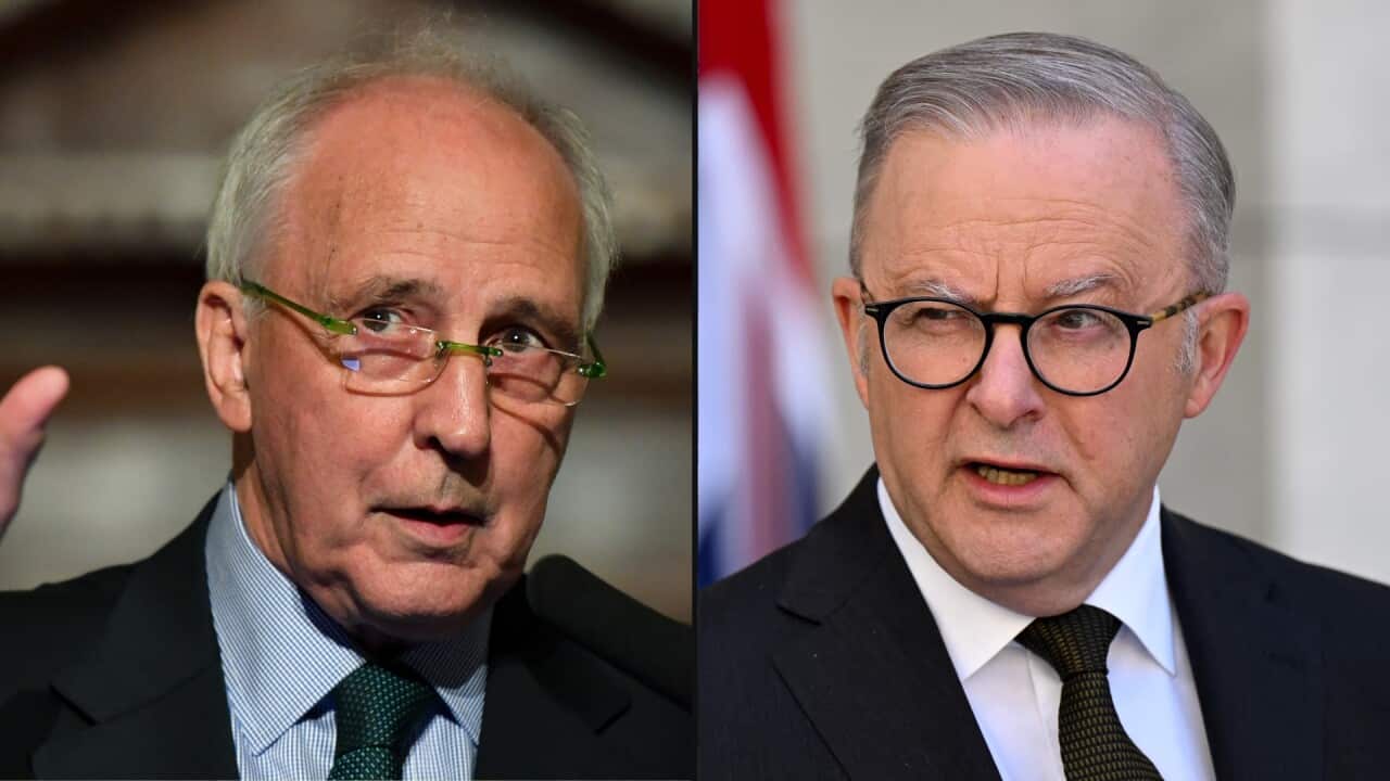 A composite image of a man in a suit on the left and another man in a suit on the right.