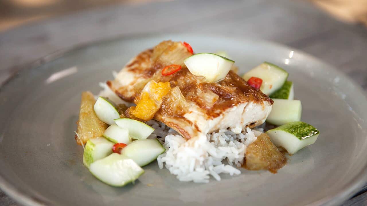 Mahi mahi with sticky citrus sauce