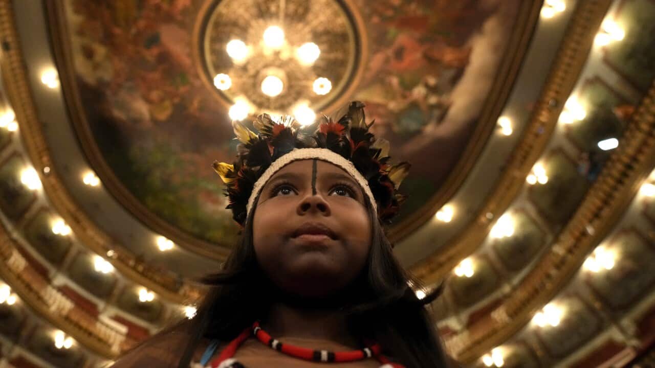 Maira Tembe at a ceremony to present Brazil's national Indigenous census in Belem, Brazil