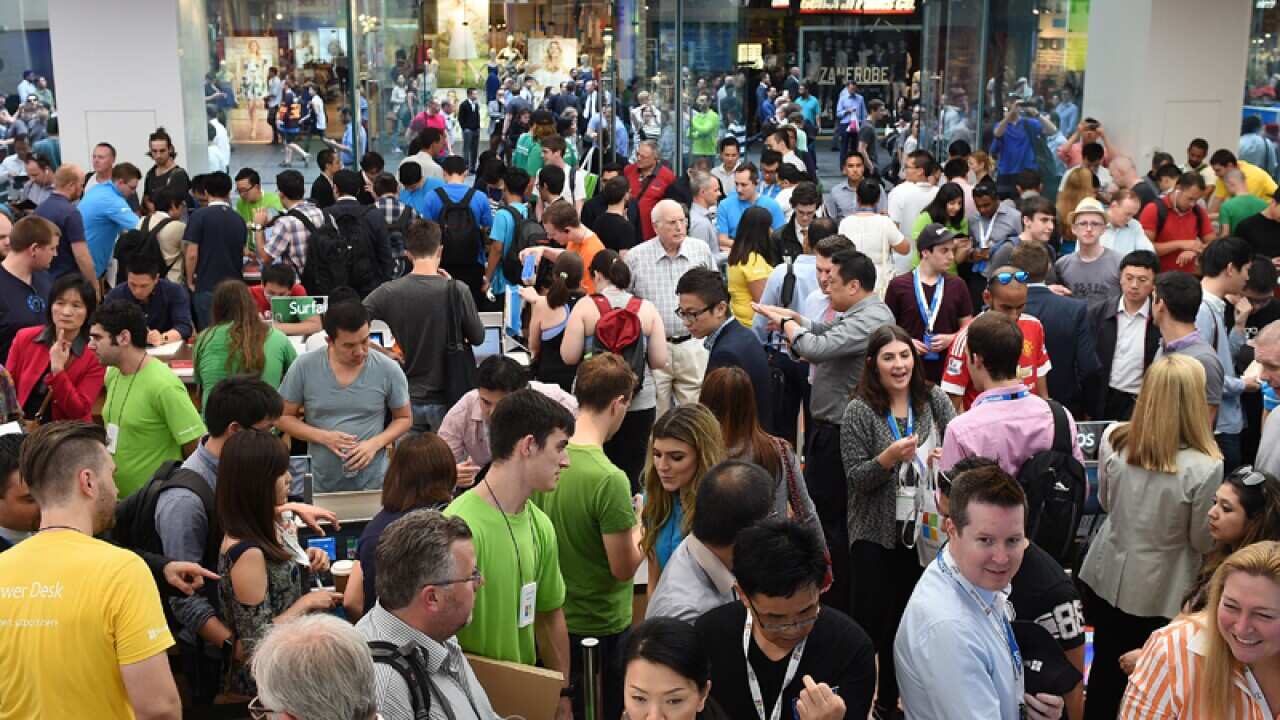 Shoppers inside the Microsoft flagship store in Sydney