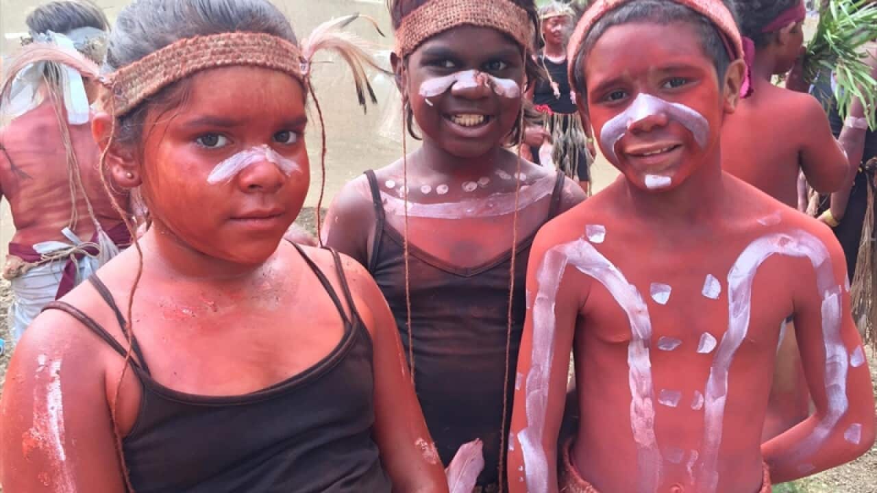 Children wait to dance at the Laura Dance Festival
