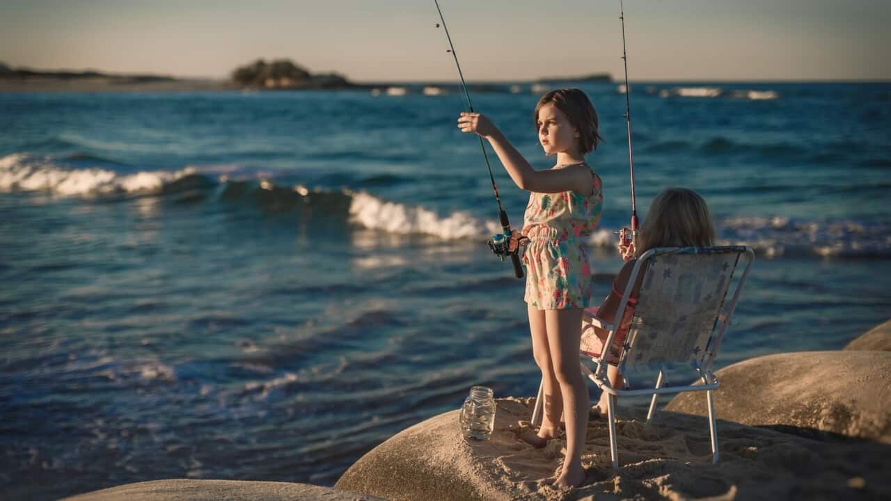 sisters fishing in Sunshine Coast, Australia